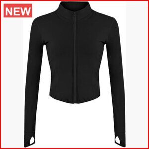 Lightweight Full Zip Running Jacket with Thumb Holes Slim Fit